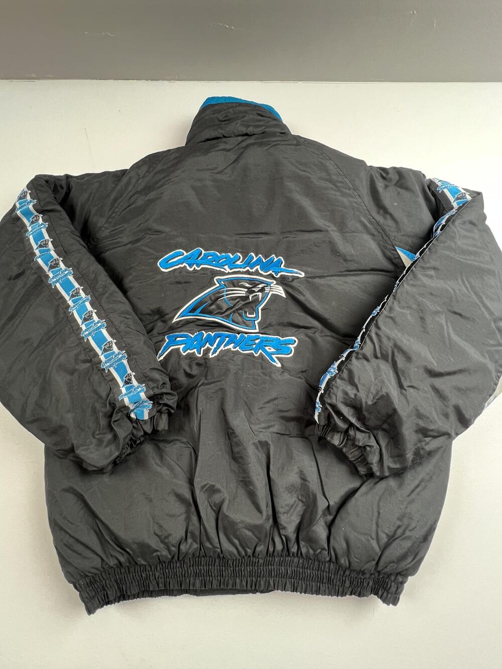 Vintage Carolina Panthers Jacket Mens Large Black NFL Football Game Day Puffer